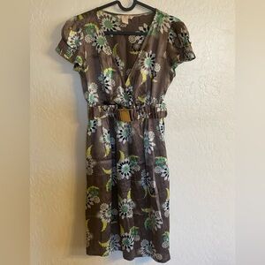 Hype Brown Floral Midi Dress with Pockets